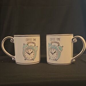 2 Spectrum Designz Coffee Time Novelty Ceramic Mug Alarm Clock Design White Blue